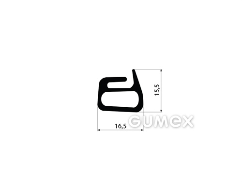 Geformtes Gummiprofil mit Loch, 15,5x16,5mm, 60°ShA, EPDM, -40°C/+100°C, schwarz, 